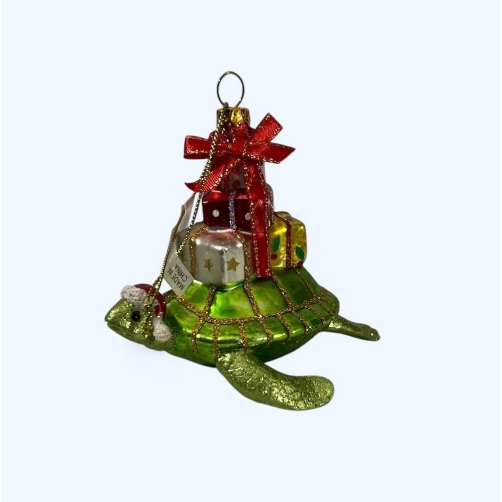 Kurt Adler‎ Noble Gems Glass Turtle with Tree Christmas Ornament